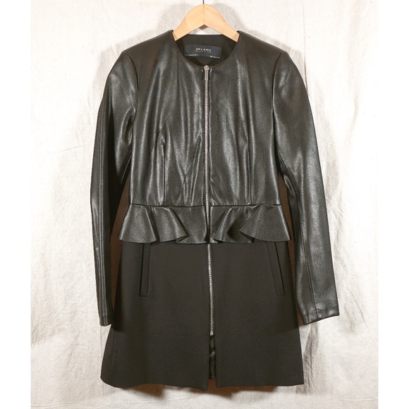 NWOT Zara Woman XS Contrast Leather Effect Frock Coat - Picture 1 of 16